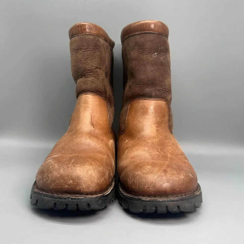 UGG Beacon 5485 Mens 12 Brown Leather Lined Shearling Pull On Ankle Winter Boots
